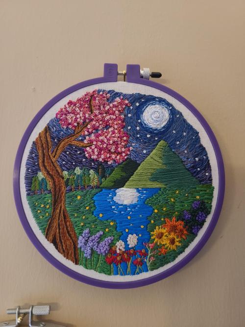 embroiderycrafts: Texture. I really screwed that lake in this embroidery, but I’m pretty satis