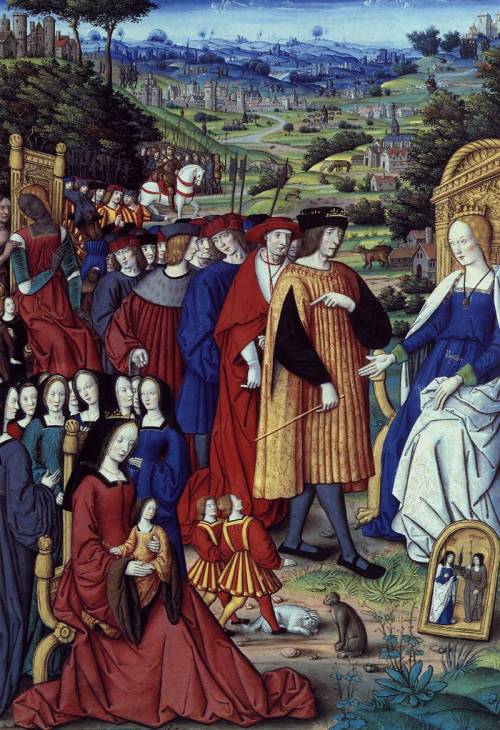 King Louis XII of France presents his wife Anne of Bretagne to the goddess Fortuna (Fortune).  Minia