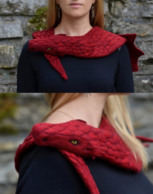 sosuperawesome:Dragon Scarves and Pins Peacock Felt on Etsy