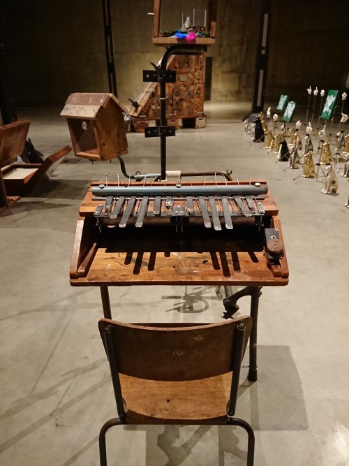 Thumb piano school desk. Tate Modern, Bankside, Southwark, London, England 