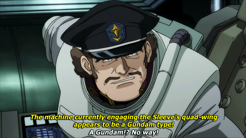 baddroid:  the first minute of episode 2 where they say Gundam 20 times