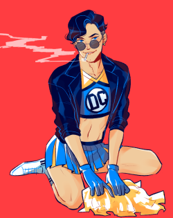 lingualpugilist:i think someone asked me to draw superboy wearing these cheerleader uniforms i drew before??? and i haven’t drawn him in a while so