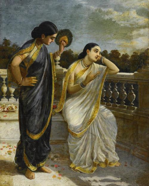 A Lady and her Maid, Raja Ravi Varma, 1901, Oil on canvas