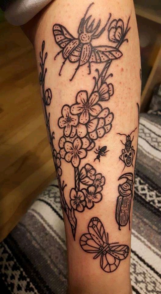 Some recent additions to my plantsflowerscrittersbugs sleeve By Natalie  at Black Magic Tattoo in OKC  rtattoos