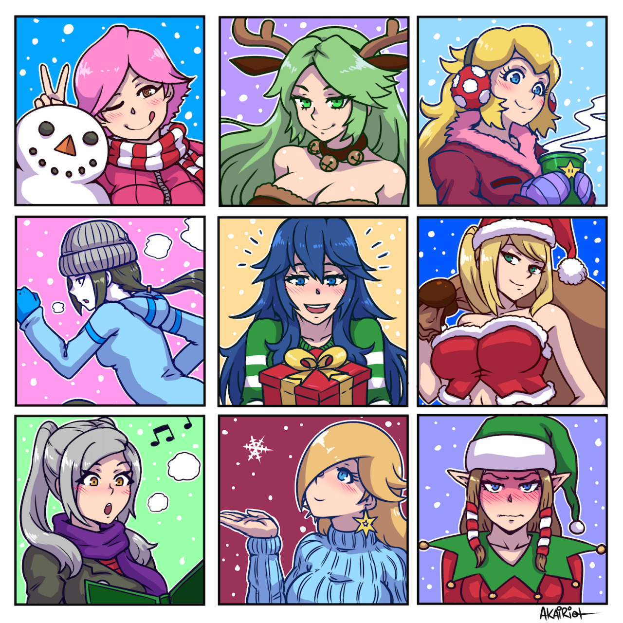 akairiot:  The Smash ladies are full of holiday spirit~ (except Zelda) As always,