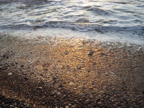 Le soleil s'élevait et les galets prenaient la forme de pièces dorées. 