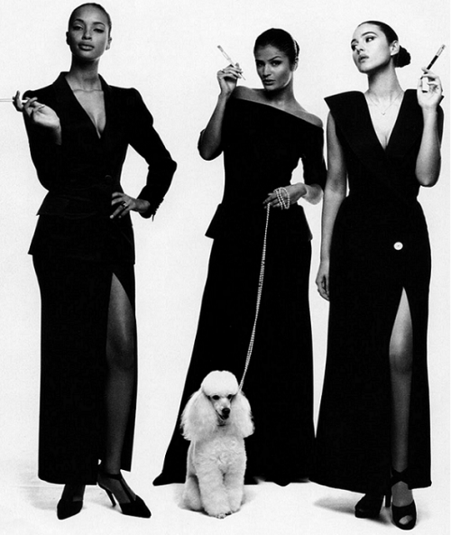 goldenbuttonsnpearls:Early 90s, Vogue Italia. Models: Brandi Quinones, Helena Christensen and Monica