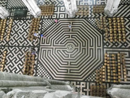 The labyrinth of the Notre Dame d'Amiens Cathedral, Amiens, France.