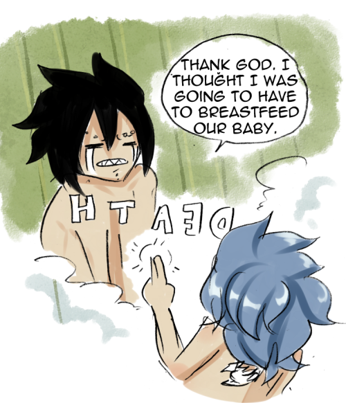 rainladyjuvia:  Fairy Tail Chapter Reaction Part 2 (Bath)The Gajevy comic was a joke I ripped off from a show called Will and Grace. My sister will not stop watching that show ever since she got all the episodes.The Gruvia picture was because Juvia wanted