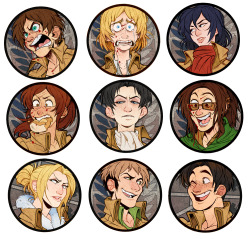 stripesandteeth:  HAPPY BIRTHDAYThese are the snk buttons I’ll be finishing up for now, I may be able to squeeze in one or two more during rush hour on Thursday night..we’ll see. If you’re gonna be at Metrocon, I’ll be selling these at my table!