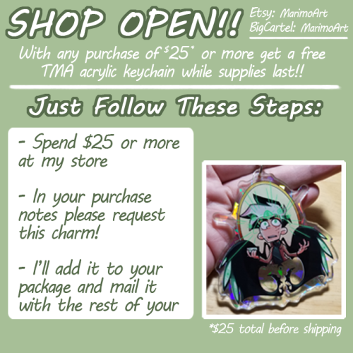 marimo-art:THE STORE IS NOW OPEN!!Anyone who wants one of these snazzy little TMA charms can get one