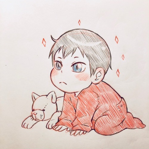 ainudraws: Baby Shouyou and teddy. Baby Tobio and kitty <3  I’ve been thinking about making stickers out of these… what do you think? I’ll try to draw them together tomorrow, let see how it goes :0 