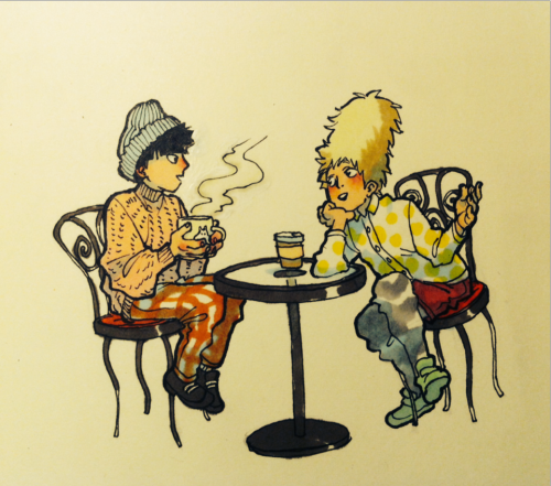 queenoftheantz:Last but not least! Hot cocoa date (who dresses these kids) ( mobs hat and sweater ar