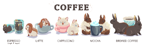 aronjshay:alienfirst:All of the coffee bunnies! Posting them all together as I’ll have them availabl