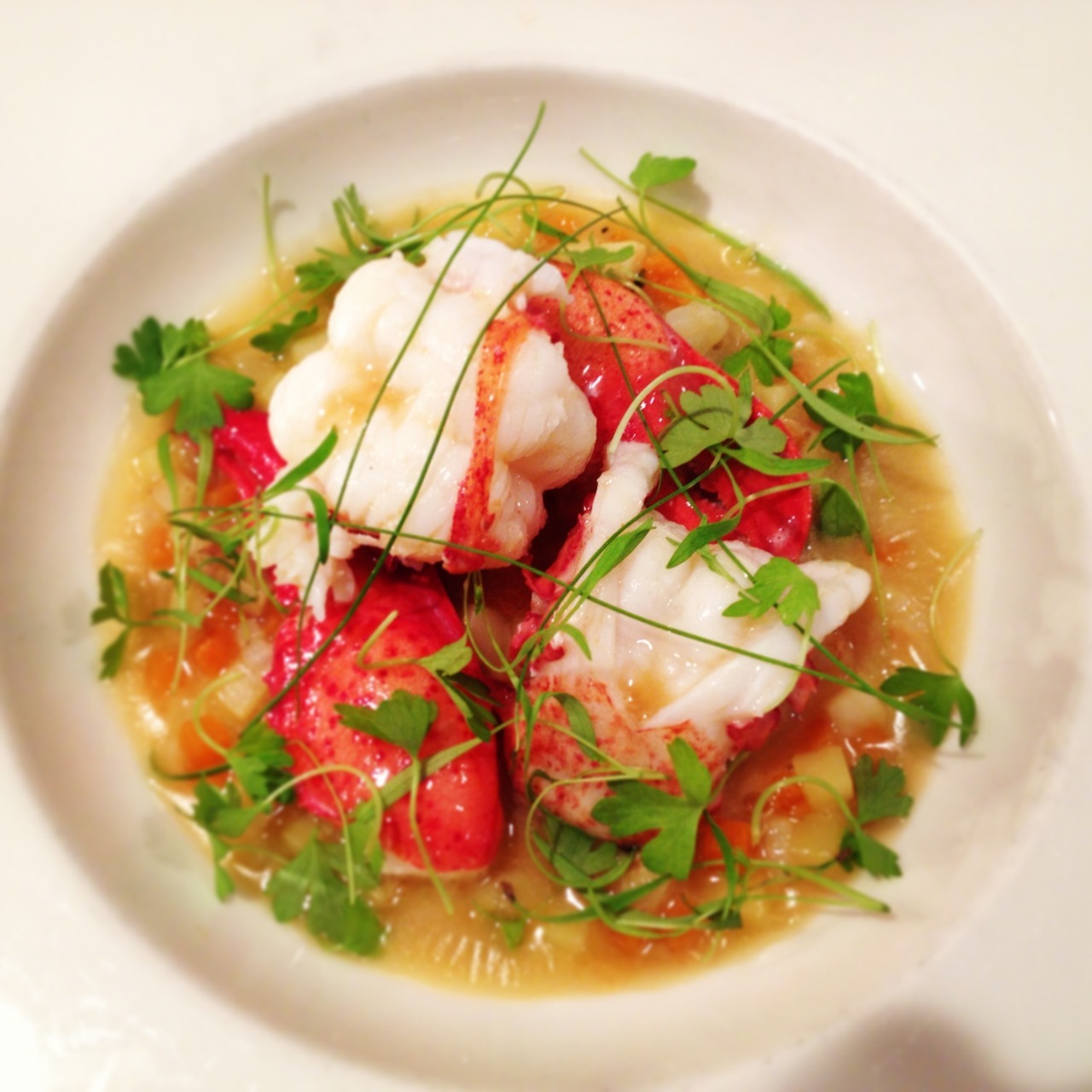 chefnicholaswilkins:  Butter poached lobster, root vegetable risotto, roasted chicken,
