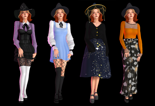  1: Hat / Blouse / Skirt / Tights (EA) / Shoes2: Hat (EA) / Dress / Fishnets / Socks / Sho