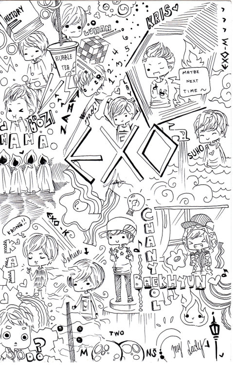 xiubunmin:   EXO Doodle   cr: yosougaichi18 @ DA 