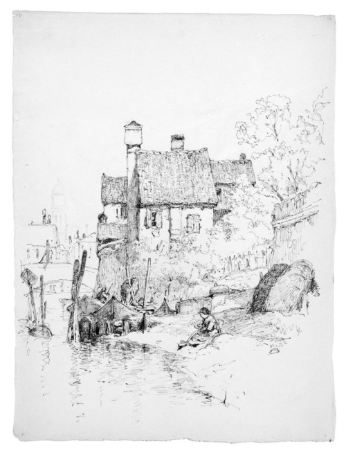 met-american-painting:Sketch of House and Canal (Possibly in Venice) by Andrew Fisher Bunner, Americ