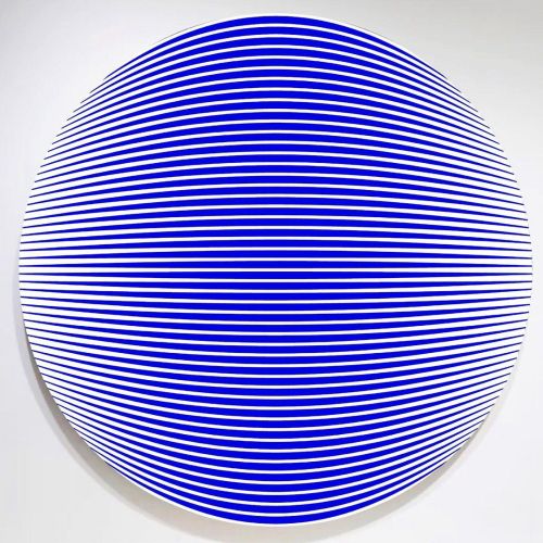 Liquid Mirrored Blue Orb #JohnZoller Acrylic on Canvas 48 inch diameter 2021 #artwork #artist #arte 
