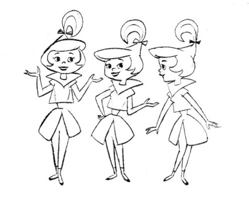 Model sheets for Hanna-Barbera’s 1962 cartoon, The Jetsons: George, his boy Elroy, daughter Ju