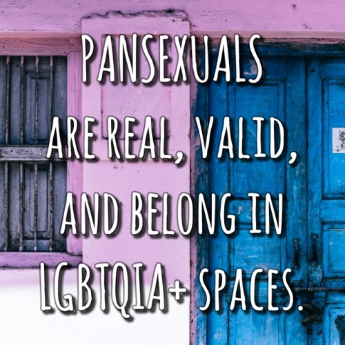 genderqueerpositivity:(Image description: a background image of a blue door and a pink wall; white t
