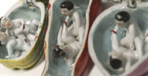 zenfabulous:  Love on the half-shell.(19th century Chinese figurines for the newly married.)