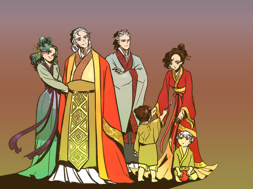 oriana-duckhole:House of M in Ancient China-ish attireErik, Wanda, Pietro, Lorna, Thomas and William