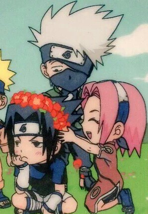 uchihasasukerules:  Sasuke blushed by Sakura ❤ || Plate of “Naruto 2006” -