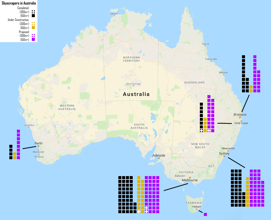 Current Map Of Australia Skyscrapers In Australia; Current, Under... - Maps On The Web