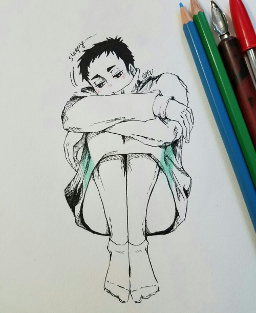 bingu-fanart:  inktober day 7 & 8 - sleepy daichi waiting for iwa to come home 