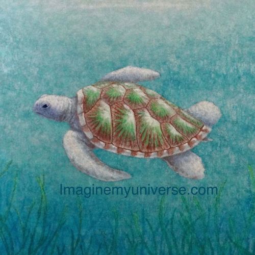 “Mystic Leucistic Green Sea Turtle”! Here is a close up on this painting. Green sea turtles are alre