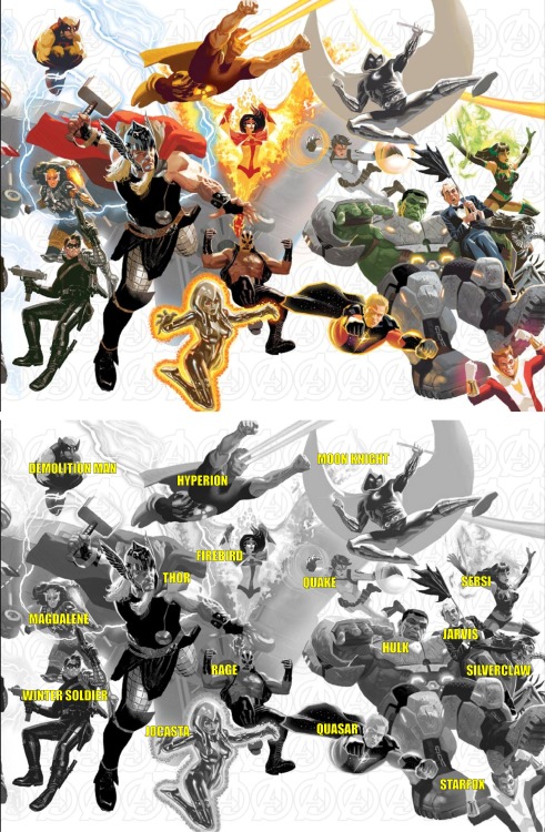pinoyavengerassembles:Character Guide for Daniel Acuña’s Avengers 50th Anniversary Poster Click to enlarge.UPDATE: WOW! 1,700+ notes?! Thank you all so much! I hope you all appreciate these characters as much as I do! AVENGERS ASSEMBLE!