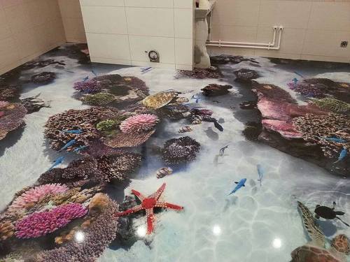 coolthingoftheday:    3D epoxy floors by Dubai-based interior decorating brand Imperiale has figured out a way to make floors look like bodies of water, complete with dolphins, waves, fish, and other aquatic imagery.  