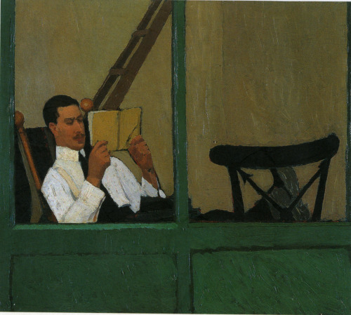 amare-habeo:  Oscar Ghiglia (Italian, 1876 – 1945)   Gustavo Sforni on the veranda reading, 1913 Oil on canvas 