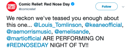 Comic Relief has confirmed Louis as one of the performers on their show on March 15th