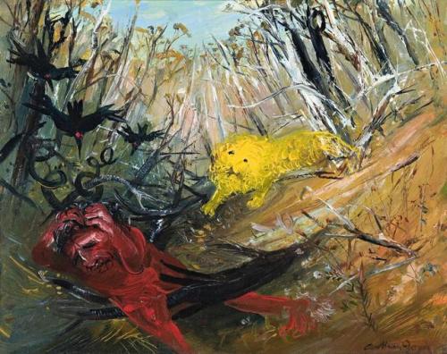 (Nebuchadnezzar Running in a Forest with Lion and Blackbirds  c.1972 , Arthur Boyd)In A Bl