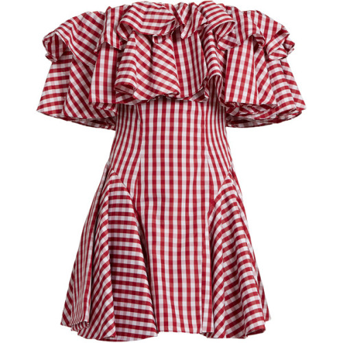 House Of Holland Off-the-shoulder gingham dress ❤ liked on Polyvore (see more white off the shoulder