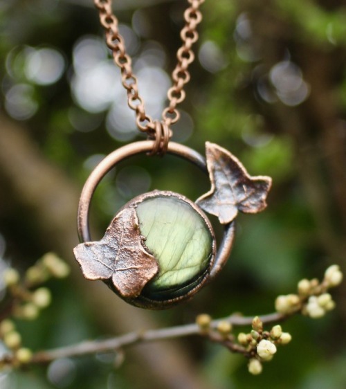 Labradorite adorned with ivy leaves Handmade in Northern Ireland. Just one of the necklaces now avai