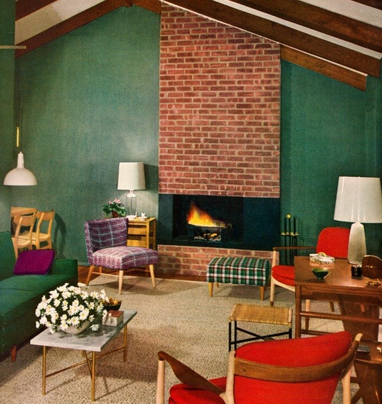 theniftyfifties:  1954 living room design.
