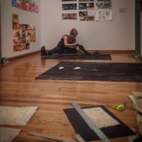 <p>@igiveitaweek  snapped this pic while I was folding editions of my thesis book in a random gallery with floor space. It never ends. #mfathesis #photogravure #bookarts #killmenow #noimalreadydead</p>