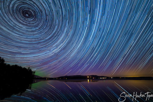 just–space:Aurora Vortex, Stars trail over Lake Winnipesaukee, NH, By Sean Hacker Teperjs