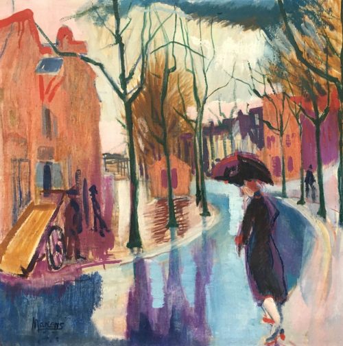 The Kattendiep in the rain -   George Martens, 1927.Dutch,   1894-1979Oil on canvas,101.5 x 102.4cm.