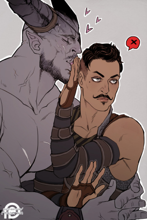 reapersun:  Support me on Patreon! => Reapersun@Patreon Dorian/Iron Bull is not really my ship because I love Dorian and want him to marry my Inquisitor but maybe if my Inquisitor asked real nice and it was his birthday Dorian would make out with Bull