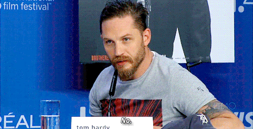 tomhardyvariations: kinghardy: Tom Hardy at the TIFF Press Conference for Legend I only came to d