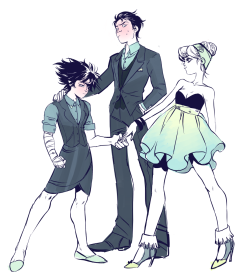 frenchfrycoolguy:    Anonymous said:      More Yusuke/Keiko/Hiei? You made me ship them omg. Keiko getting her two delinquent boys to dress up and go with her to one of the school dances?   cmon guys, prom is only once !!! (yusuke’s mom takes a million