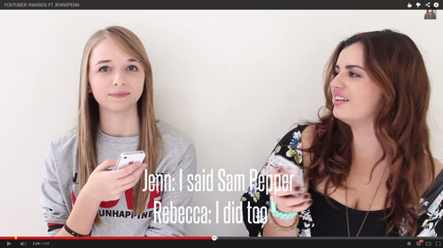 srayne99:  I’ve realized that there seems to be a theme with the answer to “Who Is Most Likely To End Up In Jail” in the Youtuber Superlatives videos Jenn and Rebecca  Joey Graceffa  Marcus and TylerAlexa Losey Kian and Grace           