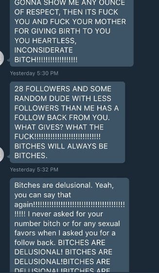 elaxisfae: black-to-the-bones:   Dead ass scary. Society taught men to behave like this. We need to do something.  Plus did anyone peep how these messages were only sent within a 1.5 hour time frame? Like in less than two hours dude had a whole nervous