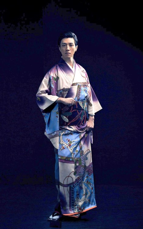 Bold antique kimono with hawk perched over screen with plum blossoms pattern, a great example provin