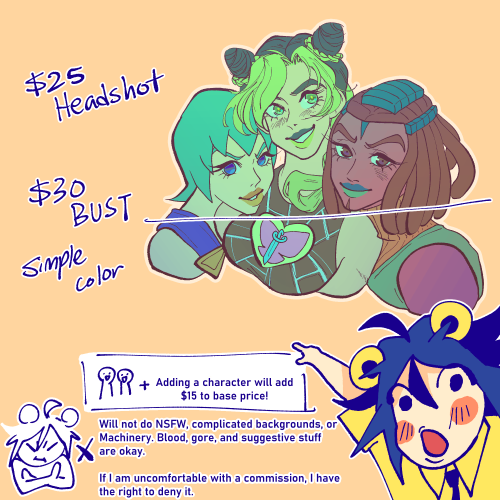 Commissions! I also have animated commissions, however tumblr doesn’t really do videos and pho