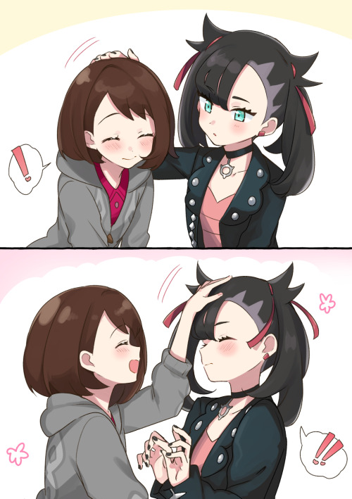 wholesomeyuri: ✧･ﾟ: *✧ Giving each other headpats ✧ *:･ﾟ✧   ♡ Characters ♡ : Gloria ♥ Marnie   ♢ Vid